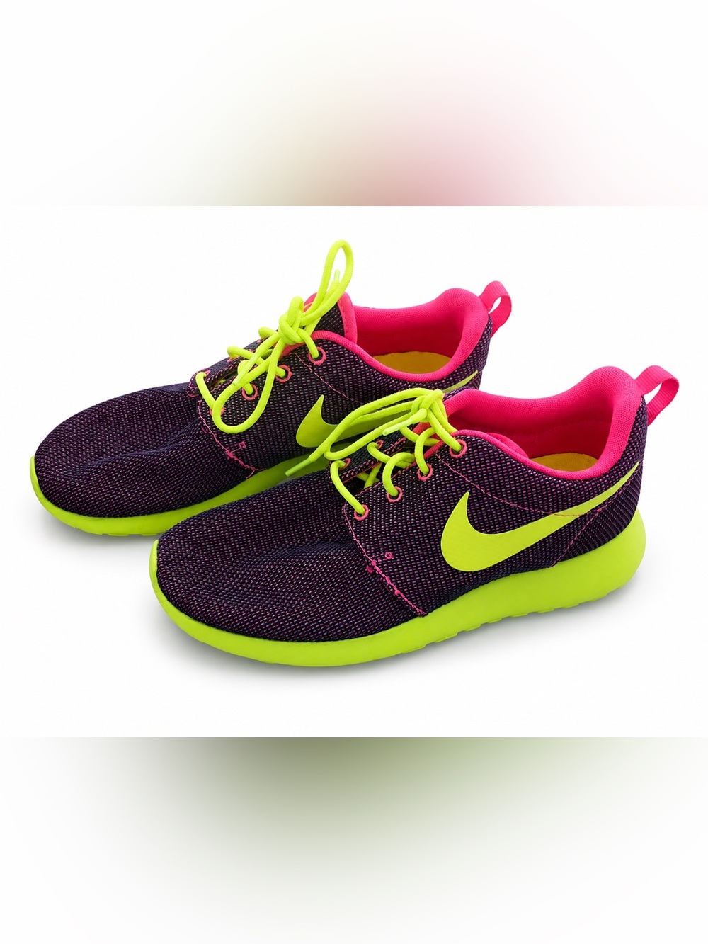 Nike Rosche Run Knit Sneakers with Neon Green & Pink Accents